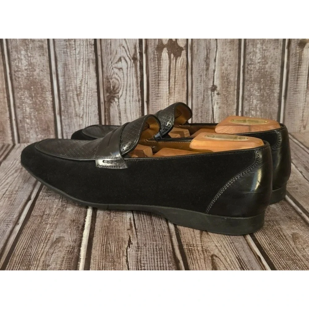 Sz 8 M Mens Mezlan Black Suede/ Perf Leather Moc Toe Loafers Slip-On Shoes VGUC!